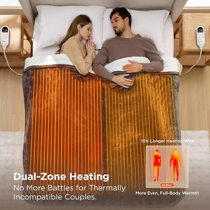 Bedsure Heated Blanket King Size, Dual Control Electric Blanket, Dark Grey | - Image 3