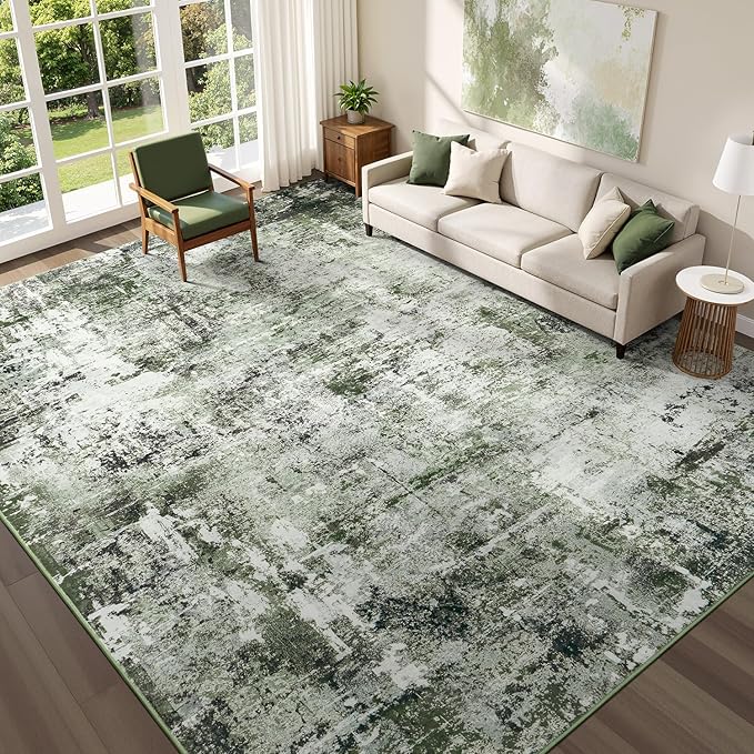 Rugflix 10x14 Area Rugs for Living Room, Washable Dark Green Large Rug | by RugflixAreaRugs