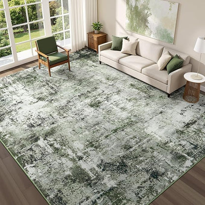 Rugflix 10x14 Area Rugs for Living Room, Washable Dark Green Large Rug | by RugflixAreaRugs
