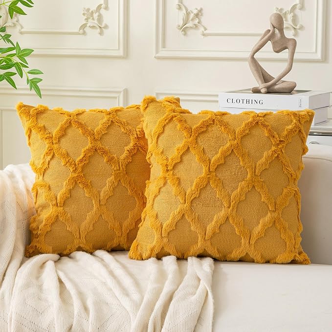 Set of 2 Soft Moroccan Throw Pillow Covers 22x22 Inch Plush Boho Decorative by Cozoomy