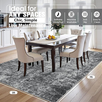 5x7 Area Rugs for Living Room Washable Bedroom Dining Room Black Grey | Modern - Image 2