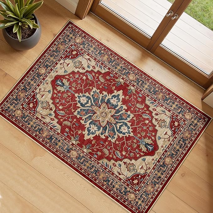 RELEANY Washable Area Rug, Small 2'x3', Water Repellent, Pet Friendly, Vintage by RELEANY