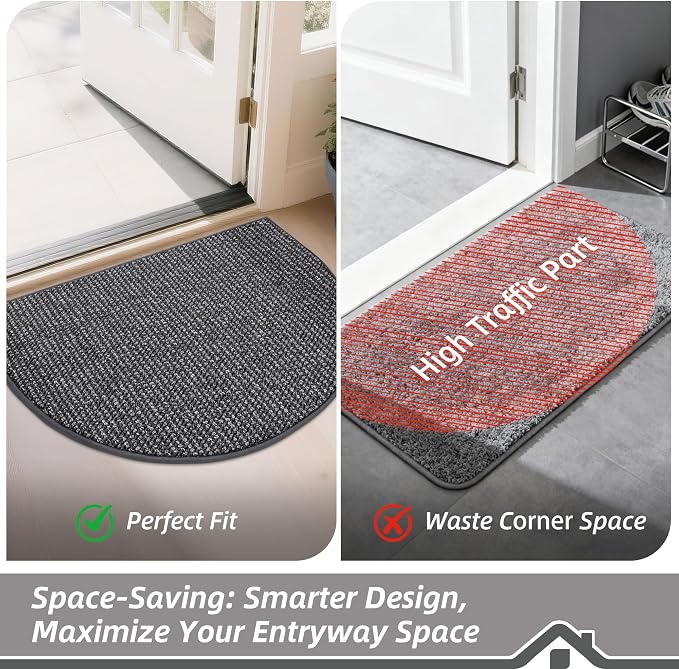 BEQHAUSE Dirt Trapper Door Mat 26" x 40" Half Circle Non Slip, Charcoal | - Image 6