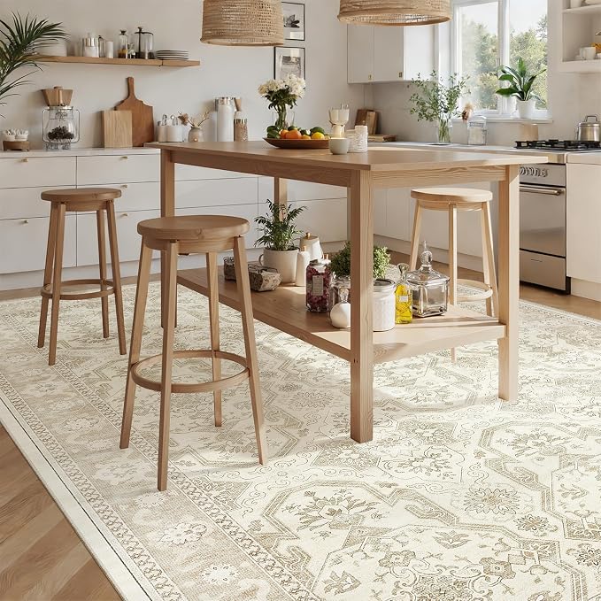 Soalmost 10x12 Area Rugs for Living Room Washable Rug Non-Slip Beige/Brown | - Image 4