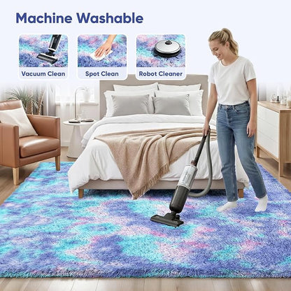 PLHXFR 8x10 Area Rugs Living Room: Fluffy Bedroom Soft Shag Rug Kid Rainbow | - Image 8