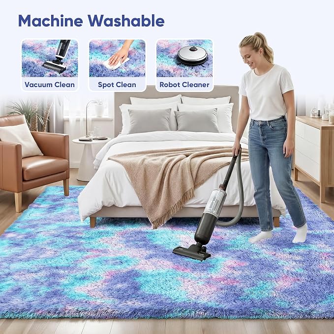PLHXFR 5x7 Area Rugs Living Room: Fluffy Bedroom Soft Shag Rug Kid Rainbow | - Image 8