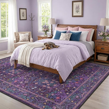 Washable Plum Purple Rug for Bedroom by HazoHaus