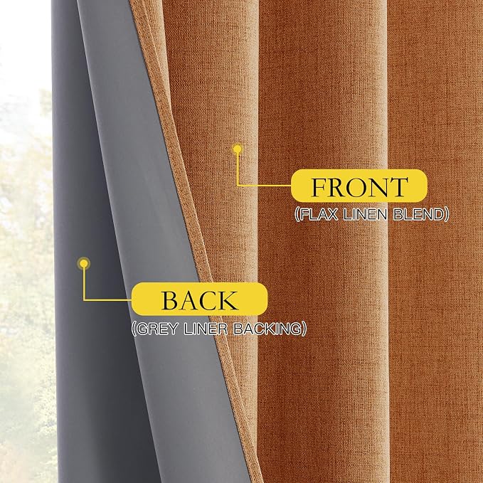 NICETOWN 100% Blackout Burnt Orange Curtains, W52 x L90 in, Thick Linen Blend - Image 4