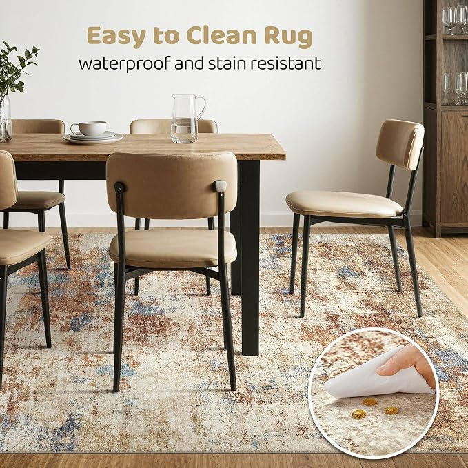 LOONGRUG 6x9 Area Rugs Washable Neutral Modern Living Room Rug Orange Blue | - Image 6