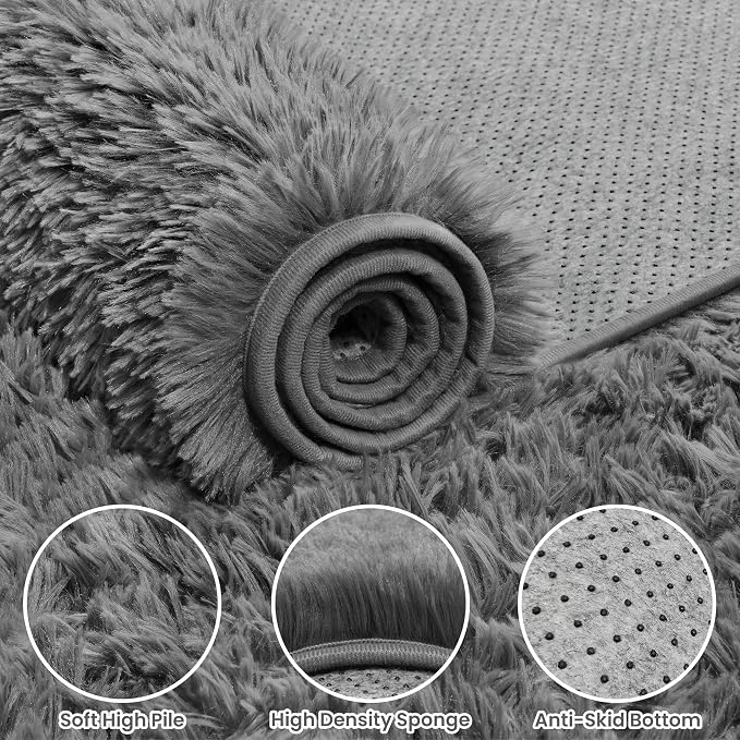 6x9 Fluffy Shag Area Rugs for Living Room Bedroom: Soft Carpet Light Gray | - Image 6