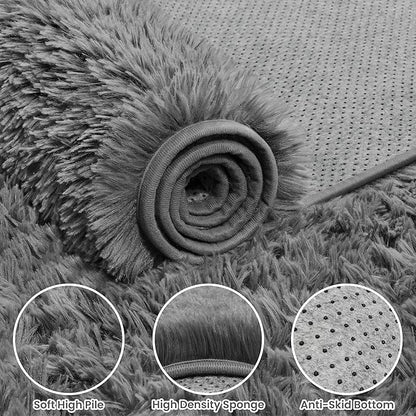 8x10 Fluffy Shag Area Rugs for Living Room Bedroom: Soft Carpet Light Gray | - Image 8