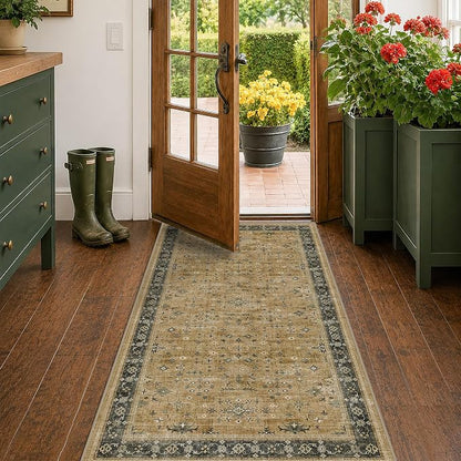 Washable 3x6 Large Mudroom Area Rug, Bohemian Kitchen Floor Rug, Non-Slip & by HazoHaus