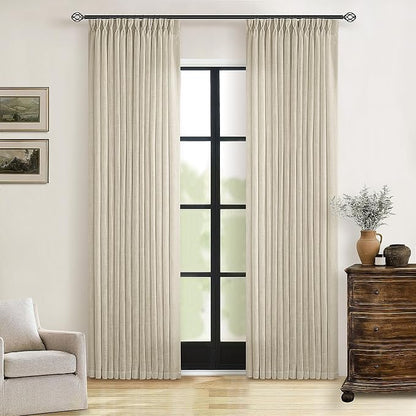 Linen Beige Pinch Pleated Semi Sheer Curtains 80 Inches Long 2 Panels Set | by Twodrapes