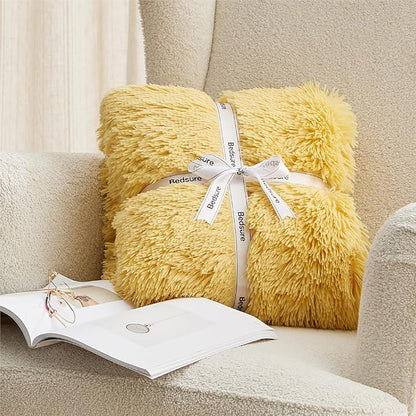 Bedsure GentleSoft Fluffy Yellow King Size Blanket - Image 7
