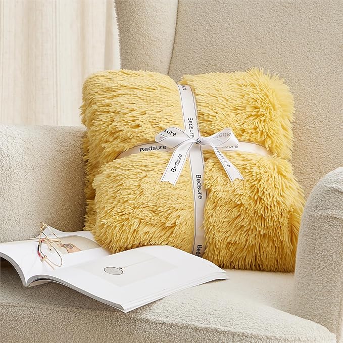 Bedsure GentleSoft Fluffy Yellow Throw Blanket, Room Decor Yellow Gifts - Image 7