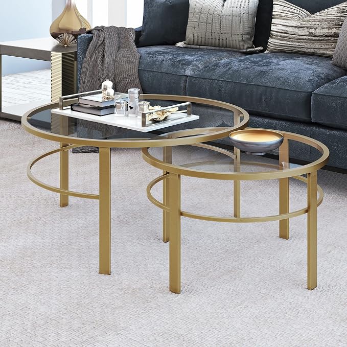 Henn&Hart Round Nested Coffee Table in Brass, Coffee Table coffee tables - Image 6