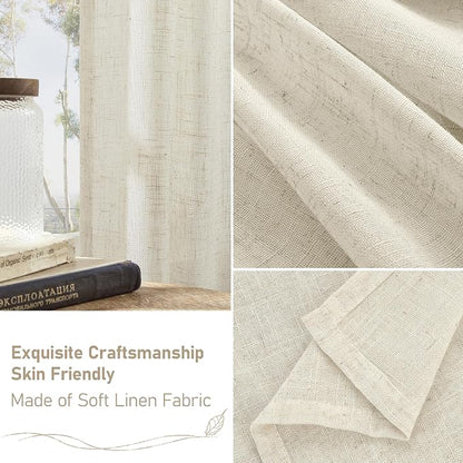 Cream 90 Inch Long Linen Sheer Curtains 2 Panels Set - Image 6