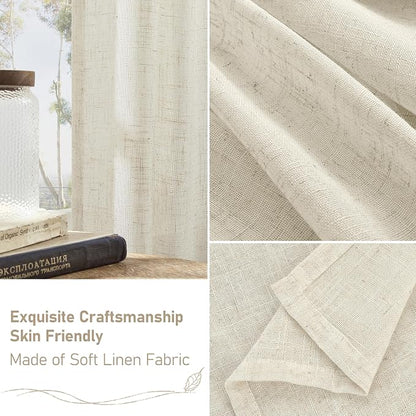 54 inches Long Semi Sheer Linen Curtains 2 Panels, Cream Ivory | Light - Image 6