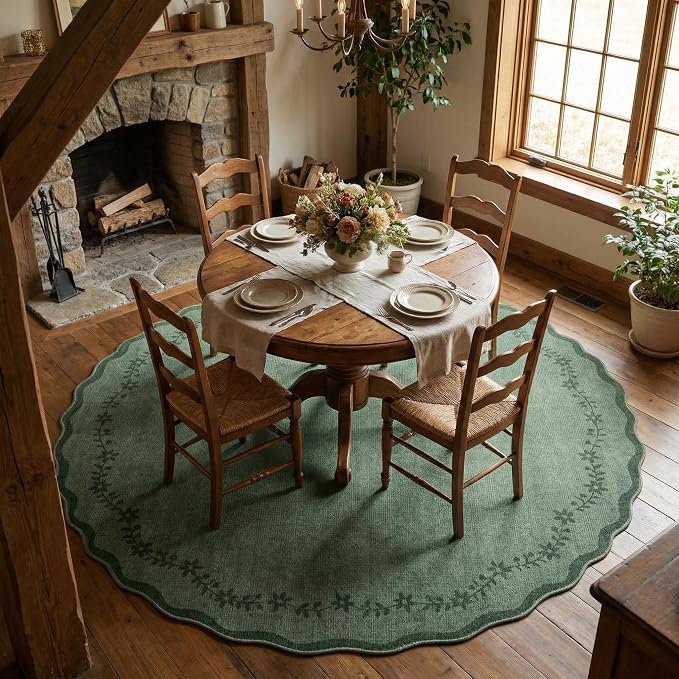 GarveeHome Round Area Rug 5ft Scalloped Washable Circle Rug - Image 3