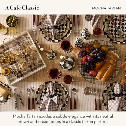 MACKENZIE-CHILDS Enamel Charger Plate, Charger Decoration Plate for Dinner Plates or Home Decor, 12 Inches, Brown-and-Gold Tartan Mocha