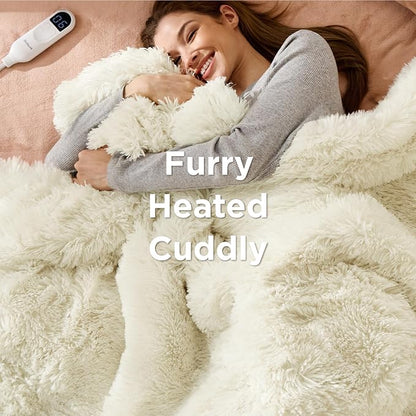 Bedsure Faux Fur Heated Blanket Throw Blanket, Fast Heating Fluffy Electric - Image 3