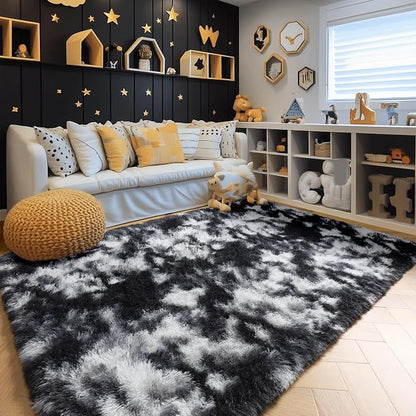 Amdrebio Black White Grey Large Fur Rug 8x10 - Image 8