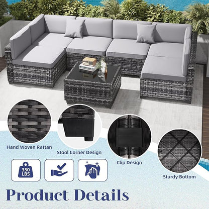 KIGOTY Patio Furniture Set, 14 Pieces Modular Outdoor Sectional Sofa, PE Rattan - Image 3