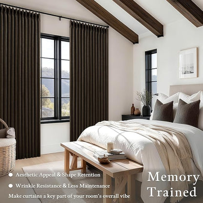 Chocolate Brown Pleated Linen Blackout Curtains 86 Inches Long | - Image 2
