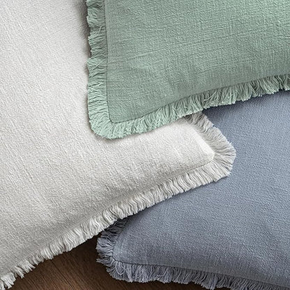 MIULEE Boho Linen Fringe Decorative Throw Pillow Covers Aqua Green 20x20 | Set - Image 4