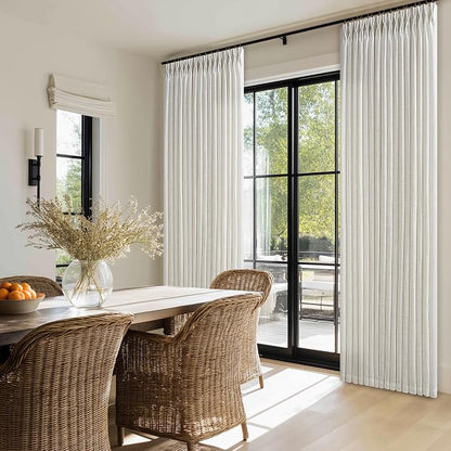 Pinch Pleated Sheer Natural Cream Flax Linen Blend Curtains 108 Inches Long | - Image 8