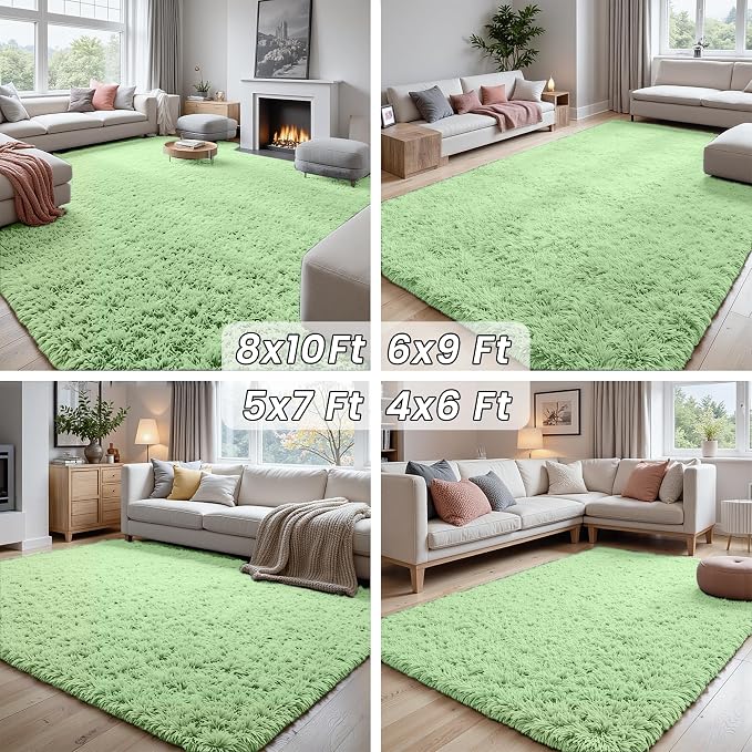 4x6 Fluffy Shag Area Rugs for Living Room Bedroom: Soft Carpet Mint Green | - Image 7