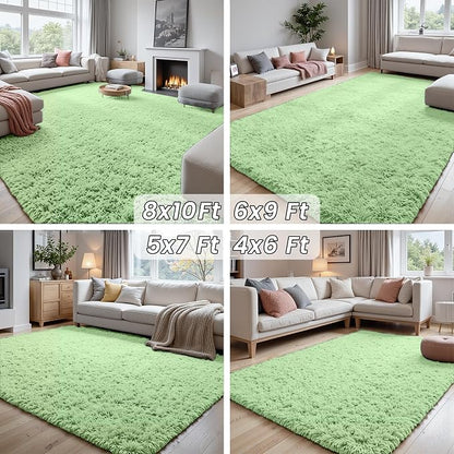 4x6 Fluffy Shag Area Rugs for Living Room Bedroom: Soft Carpet Mint Green | - Image 7