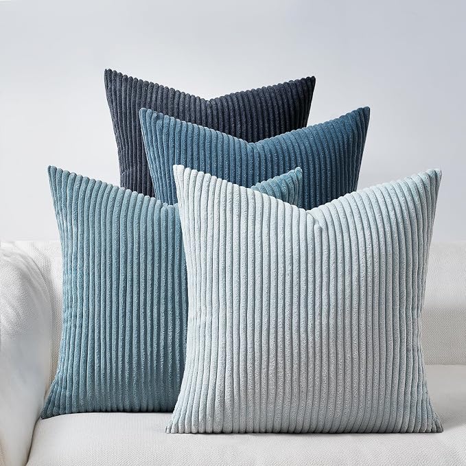 Topfinel BlueGray Throw Pillow Covers 24x24 Inch Set of 4, Soft Accent Corduroy by Topfinel