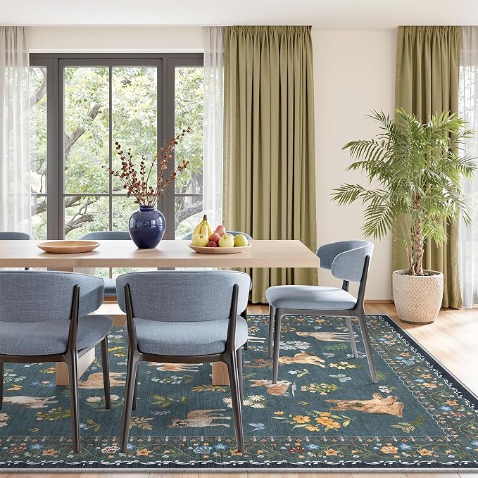 Soalmost Dog 9x12 Area Rugs for Living Room, Washable Soft Rug Navy Blue | - Image 2