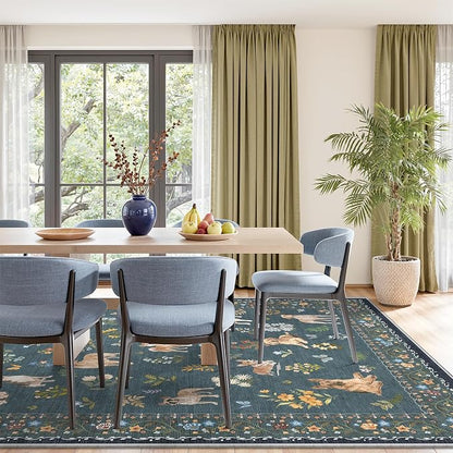 Soalmost Dog 8x10 Area Rugs for Living Room, Washable Soft Rug Navy Blue | - Image 3