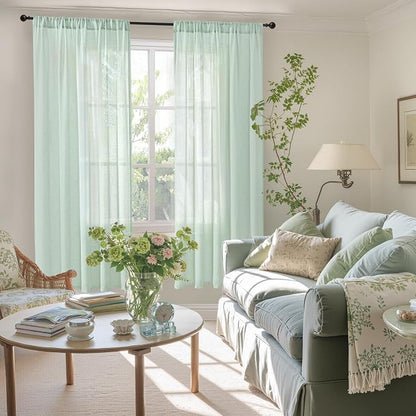 BGment Sage Green Linen Semi Sheer Curtains - Image 2