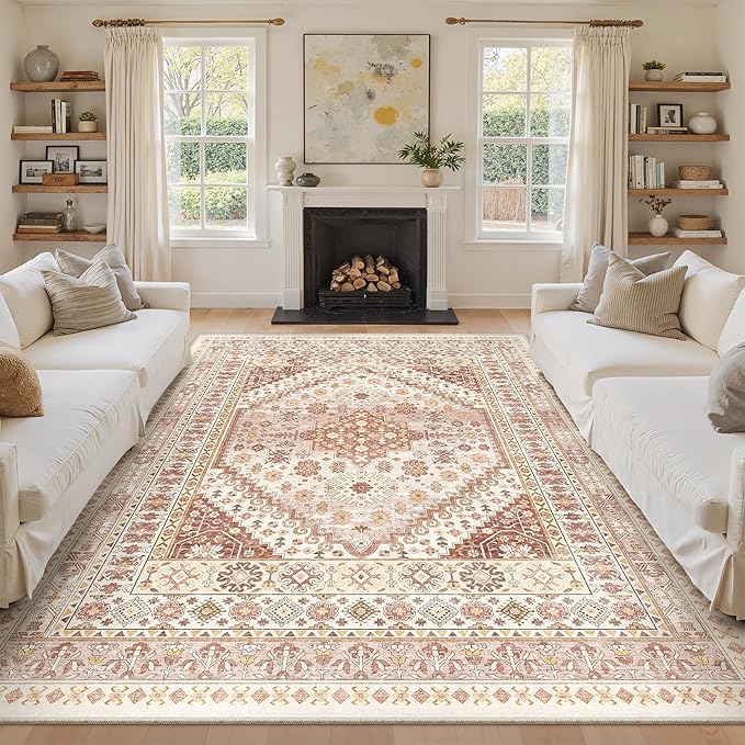 8x10 Area Rugs for Living Room, Large Washable Rug, Dining Room, Low Pile by Zesthome