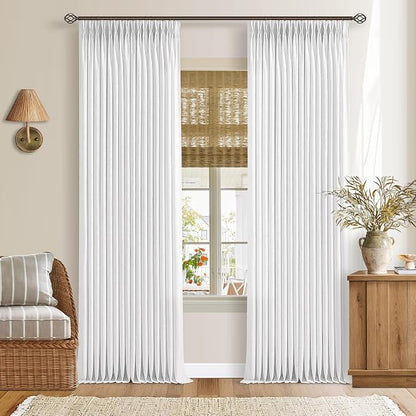 Pinch Pleated Linen Light Filtering Curtains 105 Inches Length Snow White | by Twodrapes