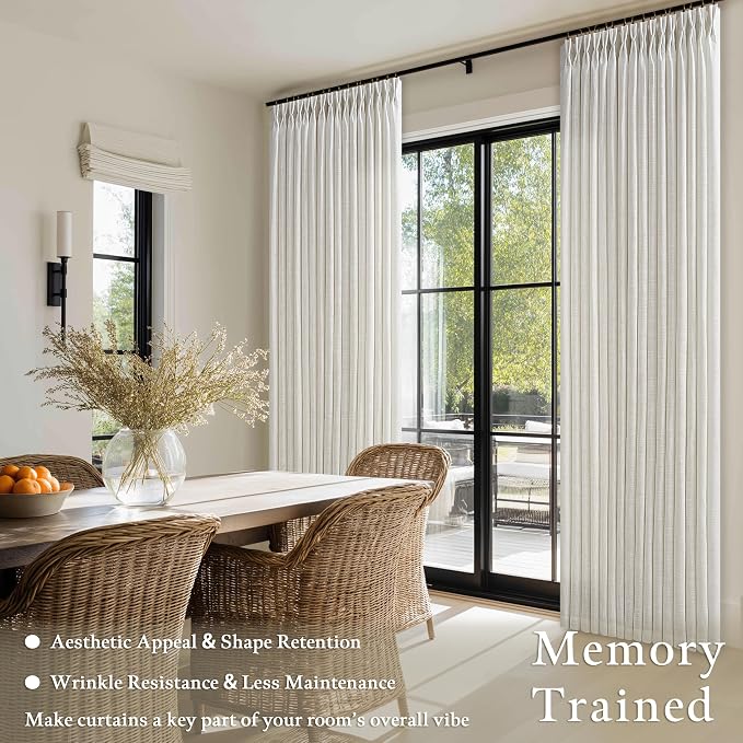 Ivory Pinch Pleated Linen Blend Semi Sheer Curtains 105 Inches Long 50W | Cream - Image 2
