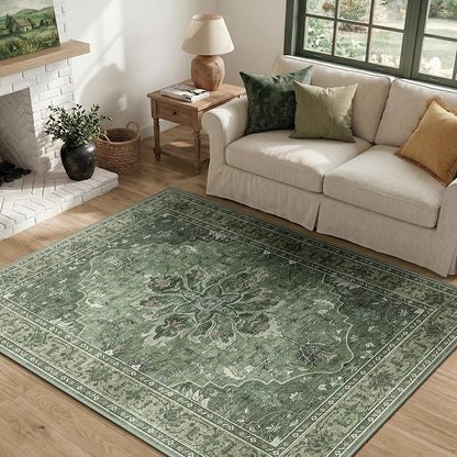 RELEANY Washable Area Rug, Water Repellent, Pet Friendly, Vintage Floral Boho by RELEANY