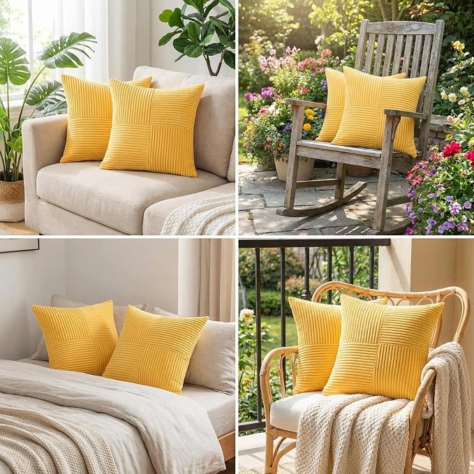 Fancy Homi 2 Packs Yellow Decorative Throw Pillow Covers 22x22 Inch - Image 5