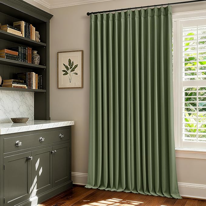 84 Inch Olive Green Linen Pinch Pleated Blackout Curtains Dual Layer | 100% - Image 7