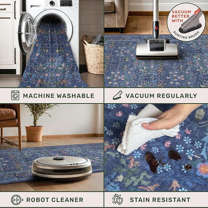 Washable Dark Blue Rug for Living Room - Image 5