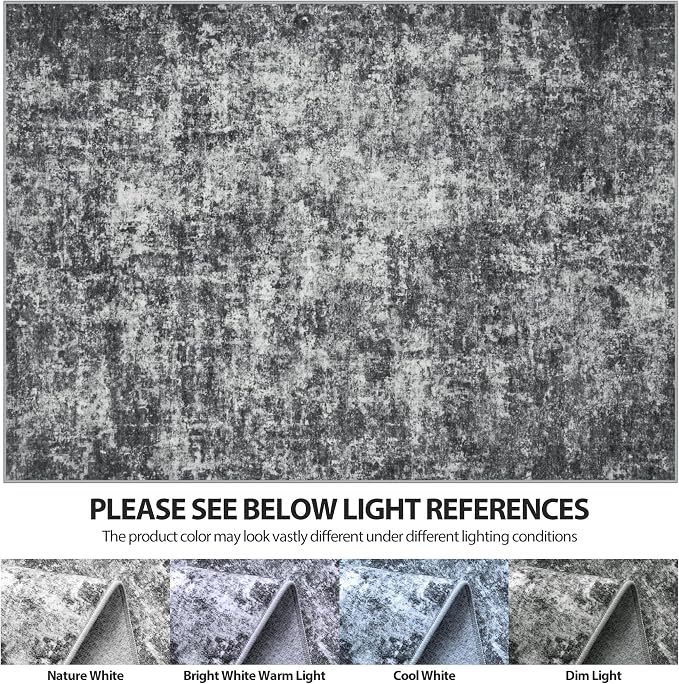 9x12 Area Rugs for Living Room Washable Bedroom Dining Room Black Grey | Modern - Image 6