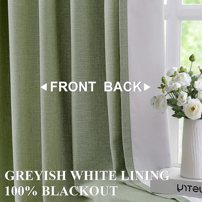 Vision Home Dark Green Pinch Pleated Full Blackout Curtains Linen Blended Room - Image 2