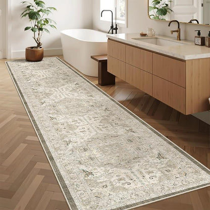 Madane Hallway Runner Rug 2'6''x12' Kitchen Runners Vintage, Ivory/Brown | - Image 4
