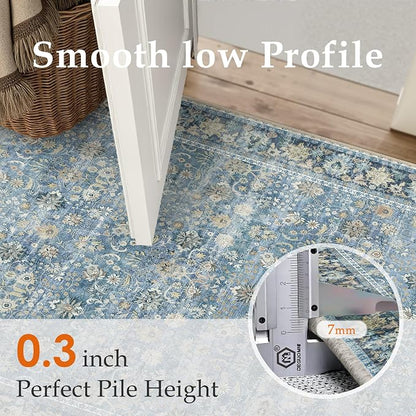 5x7 Light Blue Vintage Floral Washable Area Rug - Image 6