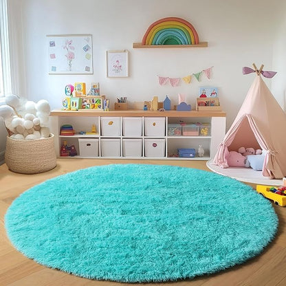 Teal Blue Round Rugs 5ft for Bedroom Living Room, Fluffy Circle Area Rug for - Image 6