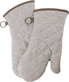 1 Pair Yarn Dyed Oven Mitts 100% Cotton Heat Resistant 470 Degree Gloves Men Women Cooking Baking Barbecue BBQ Microwave Crafting Machine Washable Pot Holders Mittens (Khaki)