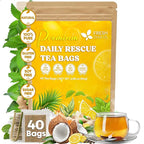 FreshDrinkUS, Premium 40 Tea Bags Daily Rescue Lemon Ginger Tea - 9 Superherbs – 100% Natural Ingredients, Tea Mix for Wellness Boost - Shelf-Stable, Caffeine-Free, Sugar-Free, Vegan